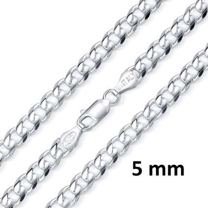 Stříbrný náhrdelník řetěz CURB Pancr 5 mm - rhodiovaný / 70 cm