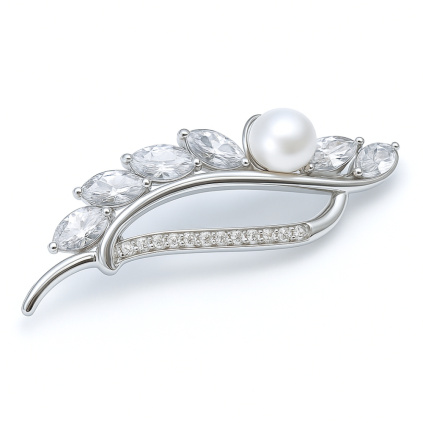 Stříbrná brož s přírodním čirým topazem a perlou