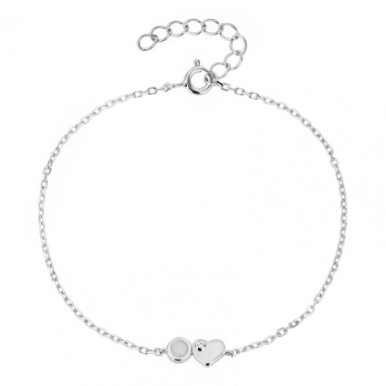 Stříbrný náramek se srdíčkem a bílým opálem