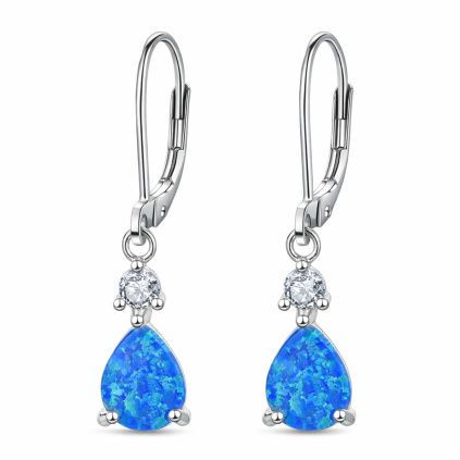 Stříbrné visací náušnice s modrým opálem Sandy