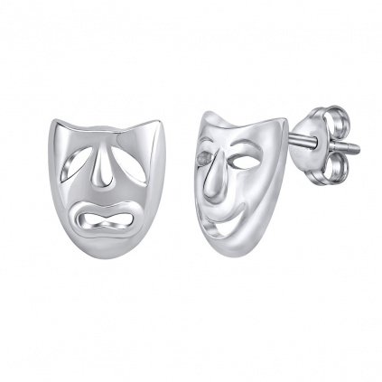 Stříbrné náušnice divadelní masky - rhodiované PRM11187