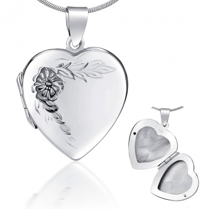 Stříbrný medailon otevírací srdce s rytím 22 mm PRML10248
