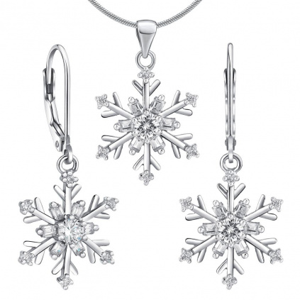 Set stříbrných šperků náušnice a přívěsek sněhová vločka JJJS0813C