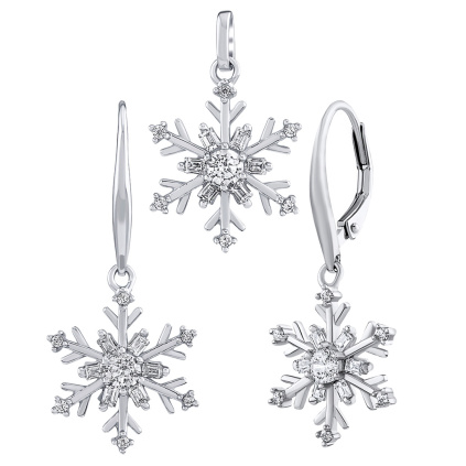 Set stříbrných šperků - náušnice a přívěsek sněhová vločka