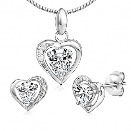 Stříbrná souprava šperků AURELIA náušnice a přívěsek srdce JJJSP158