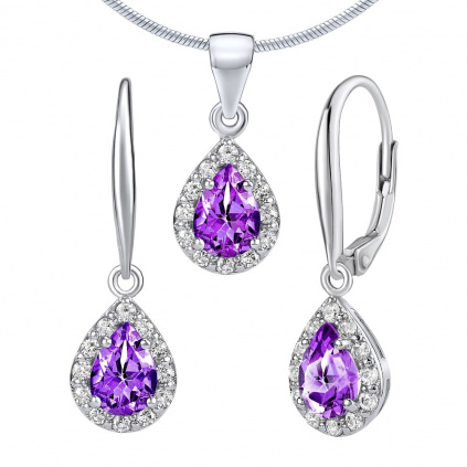 Set stříbrných šperků LAVENDER s pravým Ametystem - náušnice a přívěsek FNJS1032AM