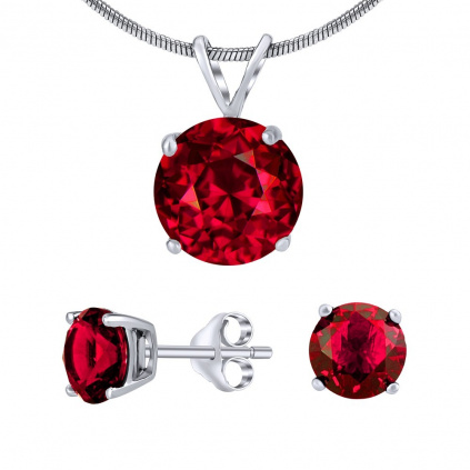 Set stříbrných šperků s červeným křišťálem - náušnice a přívěsek JJJS7RR1