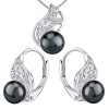 Stříbrný set šperků GENEVIE s přírodní perlou v barvě černá Tahiti náušnice a přívěsek