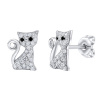 Stříbrné náušnice kočka Bessie s čirými Brilliance Zirconia dámské