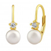 Stříbrné pozlacené náušnice s pravou přírodní perlou a Brilliance Zirconia