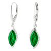 Stříbrné visací náušnice zelené kapky se zirkony