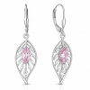 Stříbrné visací náušnice list s růžovým zirkonem