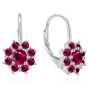 Stříbrné náušnice kytičky s rubínově červenými zirkony