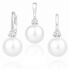 Stříbrný set Justine s přírodní bílou perlou - náušnice a přívěsek