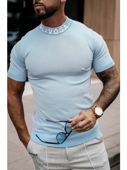 Olavoga Neck tričko s krátkym rukávom (Farba Modrá, Konfekčná veľkosť XL)