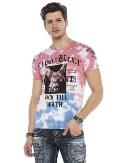 Pánske tričko CIPO & BAXX CT558 BLUE-PINK (Farba Modrá, Konfekčná veľkosť XXL)