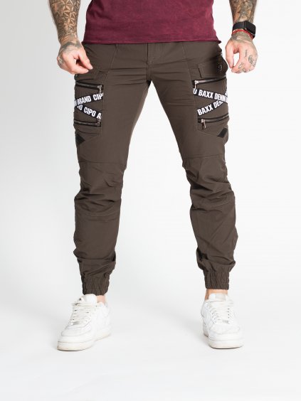 Pánské kapsáčové joggery CIPO & BAXX CD786 KHAKI (Barva Hnědá, Konfekční velikost W31/L32)