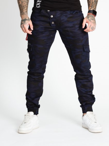 Pánské maskáčové joggery CIPO & BAXX CD690 CAMOUFLAGE-BLUE (Barva Modrá, Konfekční velikost W31/L34)