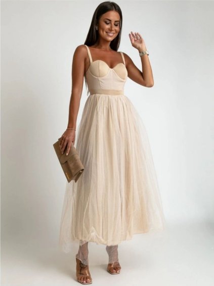 Dámske šaty JASMINE (Farba Béžová, Konfekčná veľkosť S)