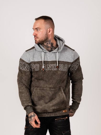 Pánská mikina CIPO & BAXX CL428 GREY-KHAKI (Barva Khaki, Konfekční velikost XXL)