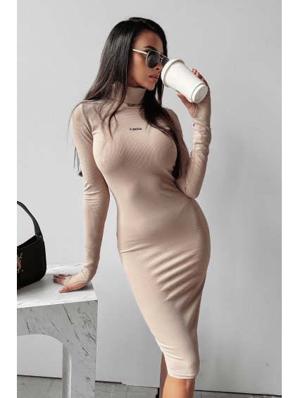 Olavoga Milani šaty (Farba Béžová, Konfekčná veľkosť M)