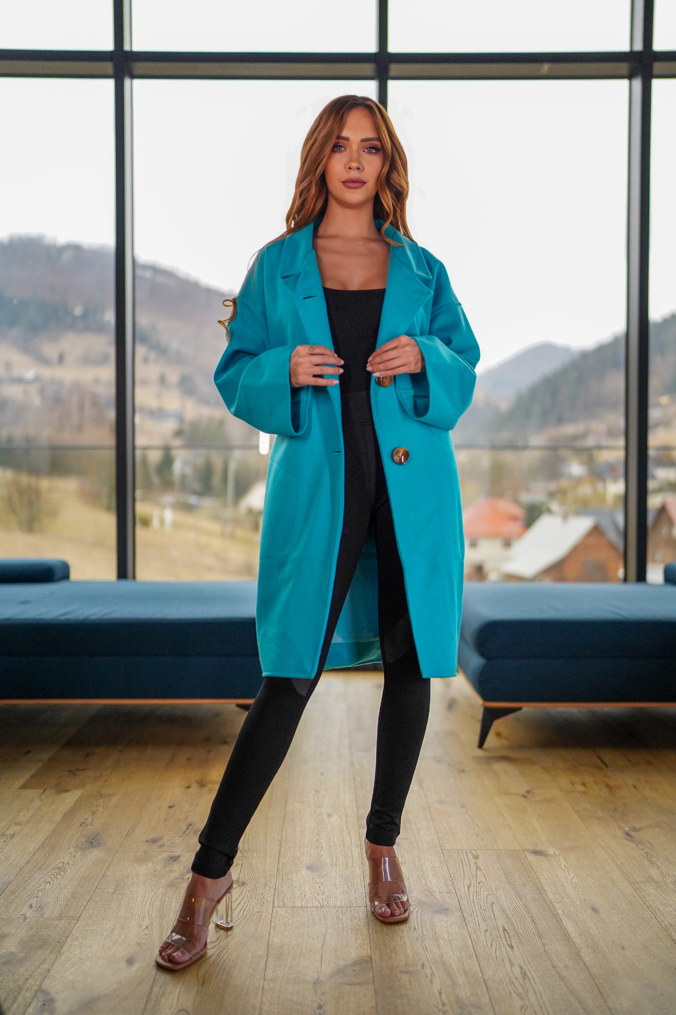 ASPERISSIA Dámský kabát JOLIE Barva: Tyrkysová, Konfekční velikost: XS