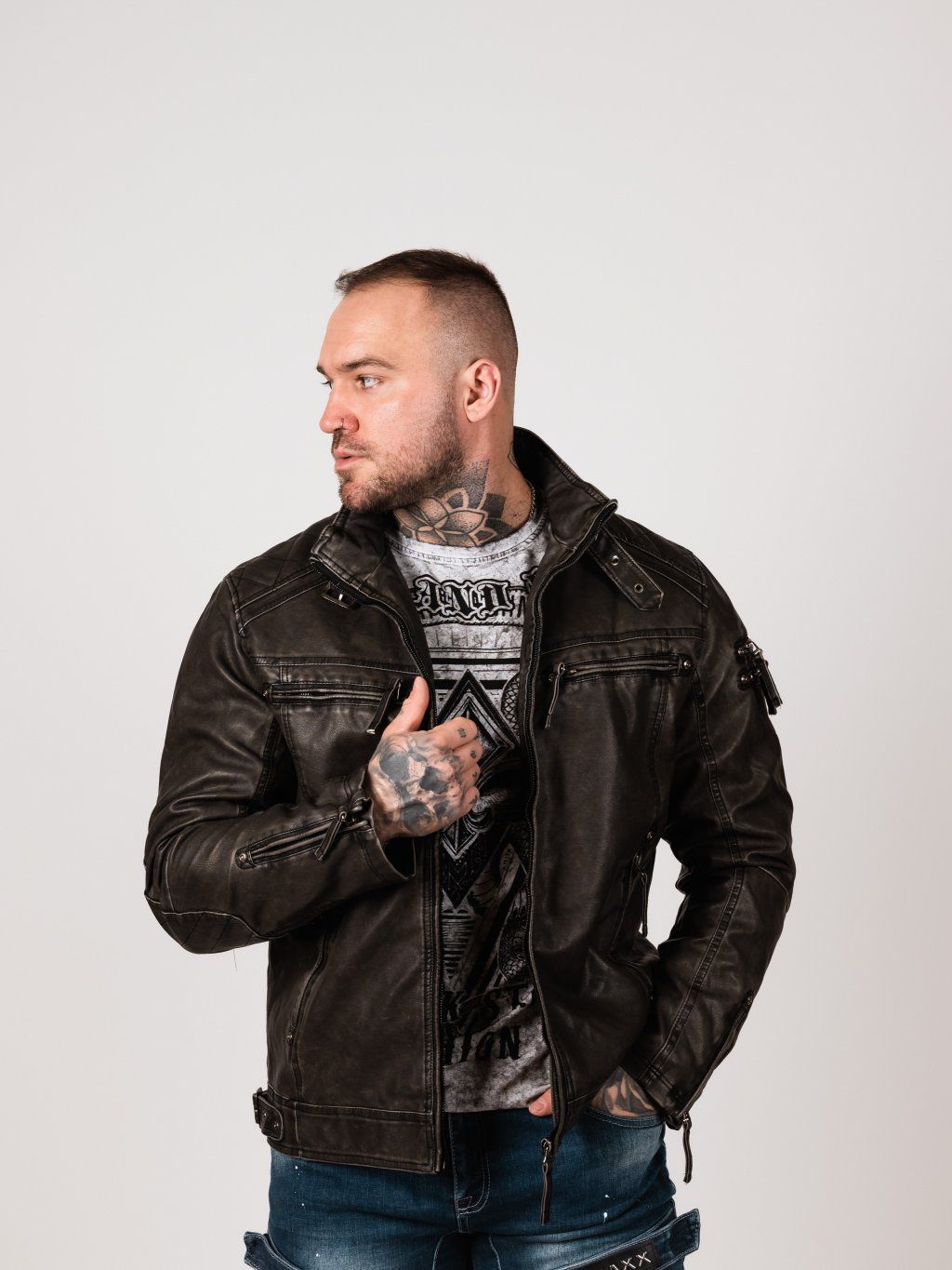 Giacca Uomo Mezza Stagione In Ecopelle Biker Jim – Cipo & Baxx, Con Cappuccio E Doppia Cerniera