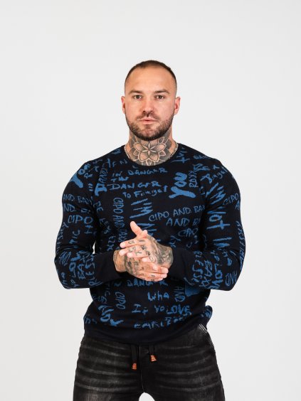 Pánsky sveter CIPO & BAXX CP276 NAVYBLUE (Konfekčná veľkosť XXL)