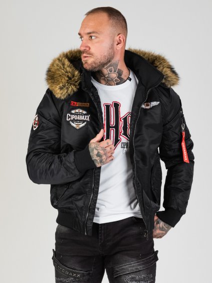 Pánska bunda CIPO & BAXX CM229 BLACK (Farba Čierna, Konfekčná veľkosť XXL)