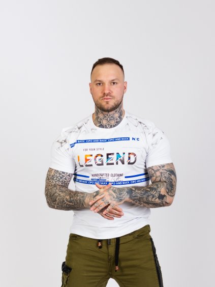 Pánske tričko CIPO & BAXXCT715 WHITE (Farba Biela, Konfekčná veľkosť XXL)