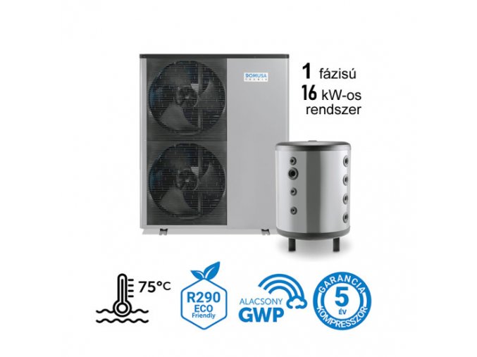 levegő víz hőszivattyú Dual Clima HT 16 kW os 1 fázis fűtés, hűtés csomagajánlat 550x550h