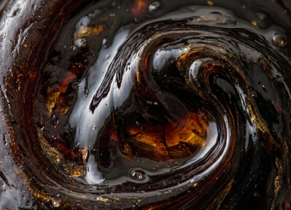 Detailní pohled na mumio pryskyřici – lesklá černohnědá hmota