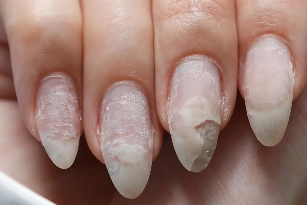Zničené nehty po gelové modeláži