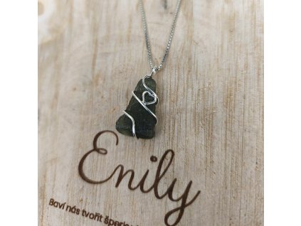 Stříbrný náhrdelník vltavín - srdíčko