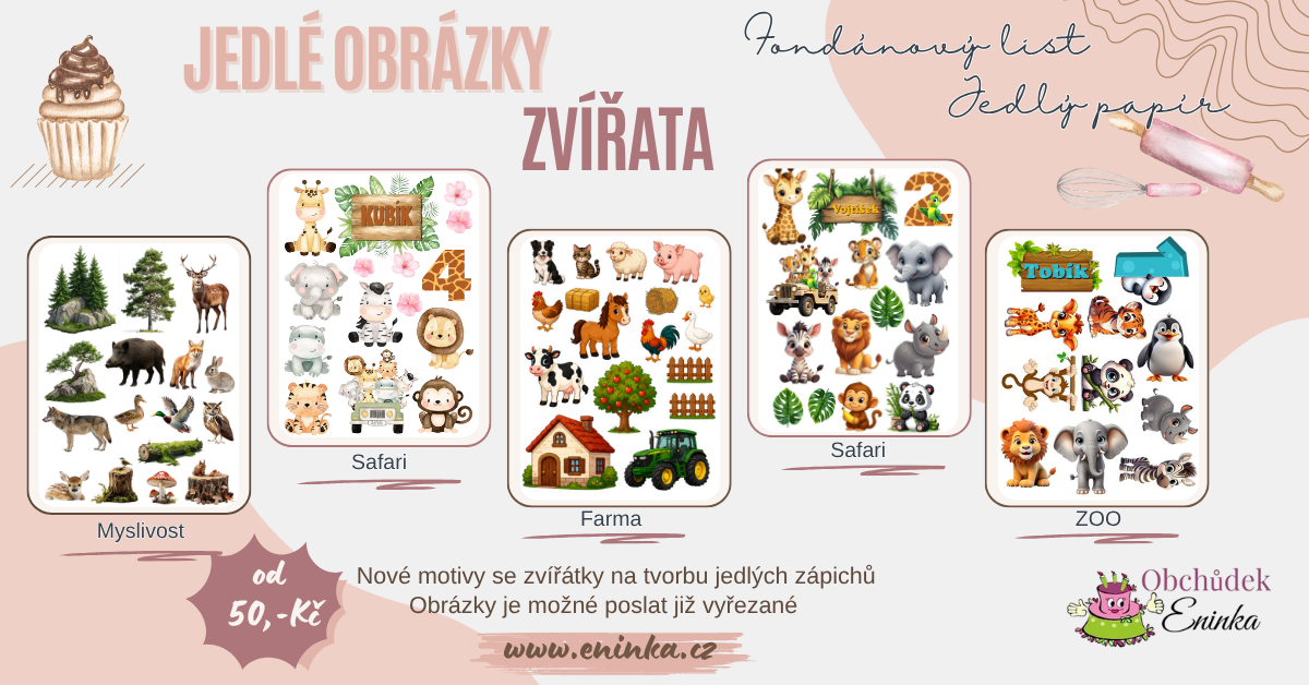 Jedlé obrázky Zvířátka, farma, ZOO, Safari na jedlém papíru i fondánovém listu