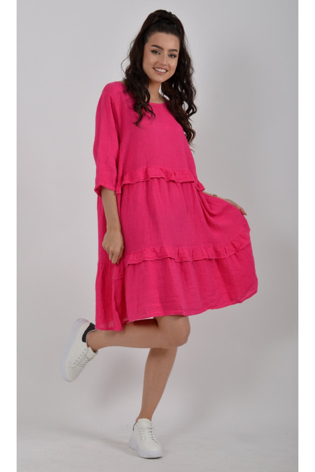 Lněné růžové šaty ES670