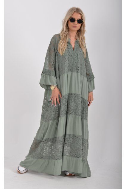Khaki dlouhé šaty ES4750