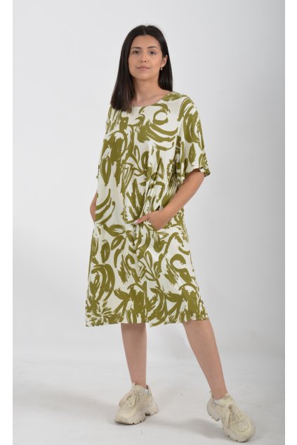 Bílo-khaki vzorované šaty ES4806
