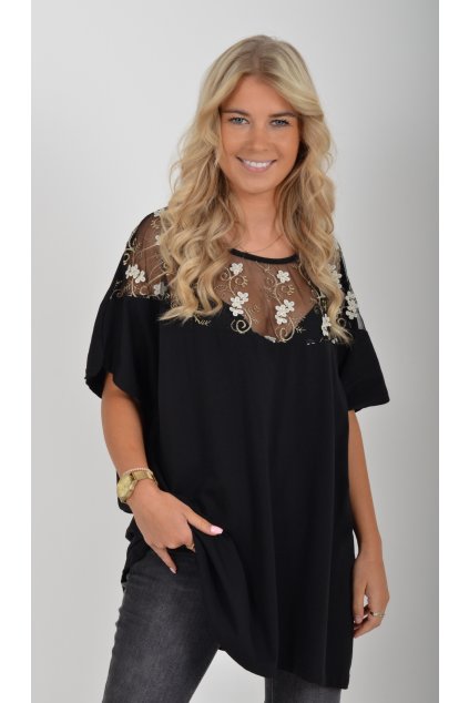 Černá zdobená halenka ES5478