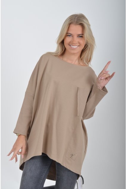 Světle hnědé oversize tričko ES5713