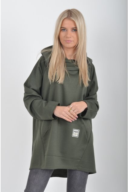 Khaki prodloužená mikina ES5984