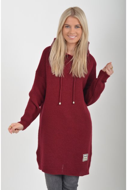 Prodloužený vínový svetr ES6015