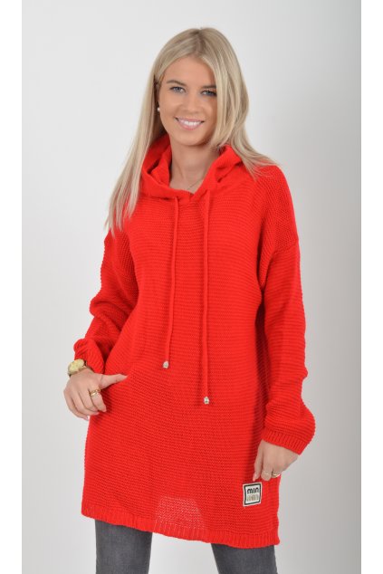 Prodloužený červený svetr ES6017