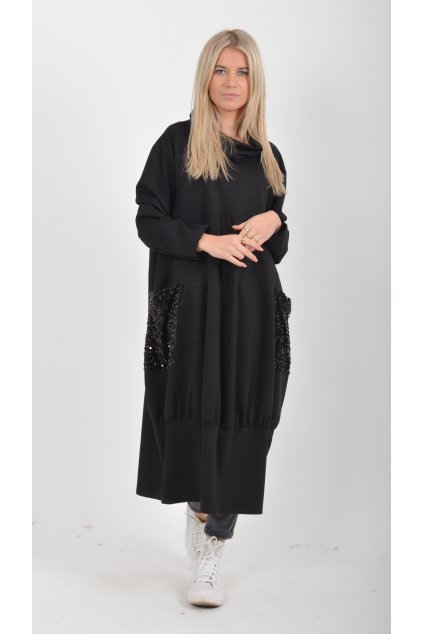 Černé mikinové šaty ES6022