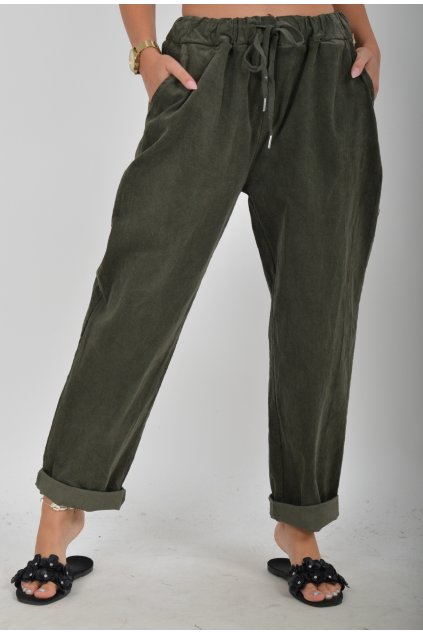 Khaki manšestrové kalhoty ES6059