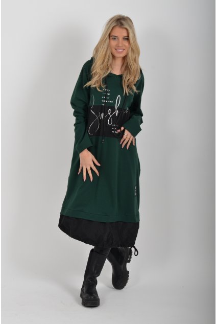 Lahvově zelené mikinové šaty ES6064
