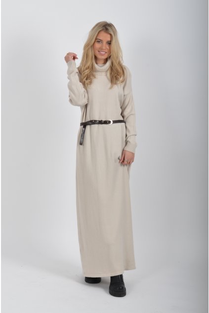 Béžové dlouhé šaty ES6072