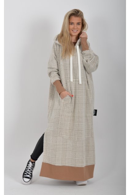 Béžové maxidlouhé šaty ES6093