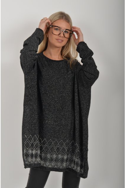 Černý prodloužený svetr ES6175