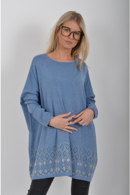 Modrý prodloužený svetr ES6176